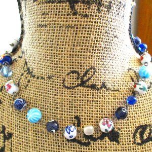 Vintage ITALIAN VENETIAN Millefiori Glass Wedding Cake Beads, Necklace 17"